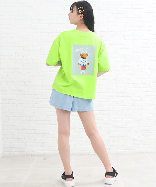 PINK-latte（ピンクラテ）の「◆【接触冷感機能付き】バックイラストプリントBIGT（Tシャツ/カットソー・キッズ・ブラック/黄緑系/ベビーピンク/オフホワイト・14/15 /16）」の8枚目の写真