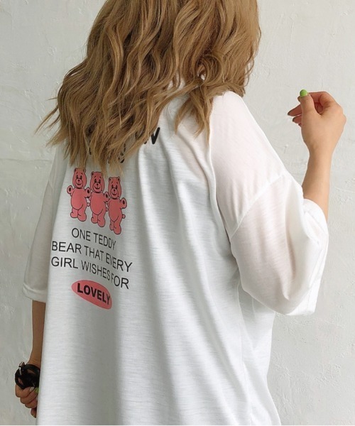 SHEENA(シーナ)の「バックミニbearプリントルーズTシャツ(Tシャツ/カットソー・レディース・ブラック/ホワイト・M)」の1枚目の写真