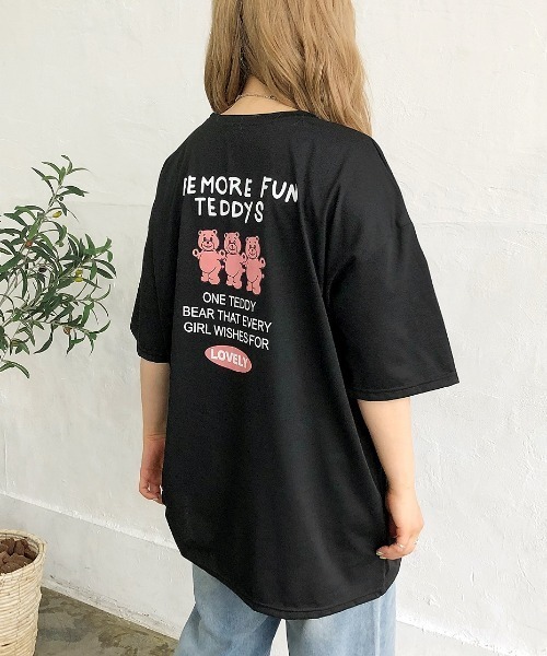 SHEENA(シーナ)の「バックミニbearプリントルーズTシャツ(Tシャツ/カットソー・レディース・ブラック/ホワイト・M)」の2枚目の写真