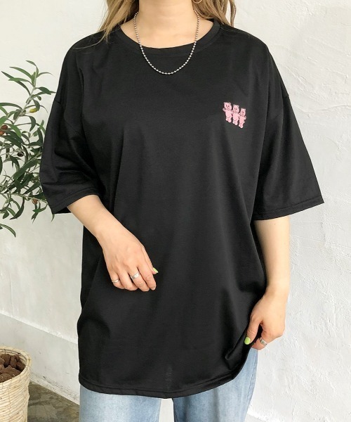SHEENA(シーナ)の「バックミニbearプリントルーズTシャツ(Tシャツ/カットソー・レディース・ブラック/ホワイト・M)」の4枚目の写真