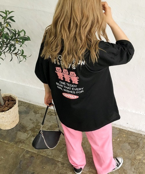 SHEENA(シーナ)の「バックミニbearプリントルーズTシャツ(Tシャツ/カットソー・レディース・ブラック/ホワイト・M)」の8枚目の写真