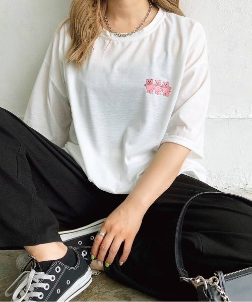 SHEENA(シーナ)の「バックミニbearプリントルーズTシャツ(Tシャツ/カットソー・レディース・ブラック/ホワイト・M)」の3枚目の写真