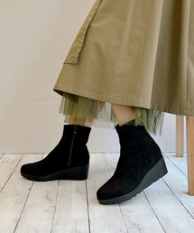 厚底 ストレッチショートブーツ