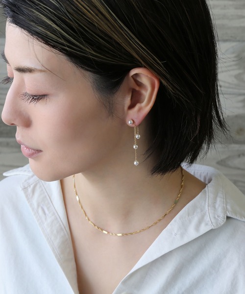 [silver925]パール×チェーン バックキャッチピアス〈金属アレルギー対応〉（ピアス（両耳用））｜colleca la（コレカラ）