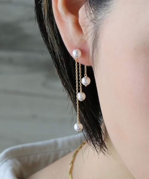 [silver925]パール×チェーン バックキャッチピアス〈金属アレルギー対応〉（ピアス（両耳用））｜colleca la（コレカラ）