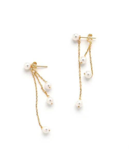 [silver925]パール×チェーン バックキャッチピアス〈金属アレルギー対応〉（ピアス（両耳用））｜colleca la（コレカラ）