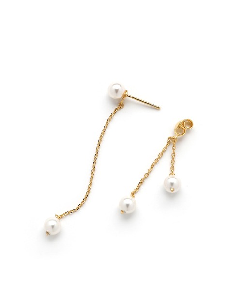 [silver925]パール×チェーン バックキャッチピアス〈金属アレルギー対応〉（ピアス（両耳用））｜colleca la（コレカラ）