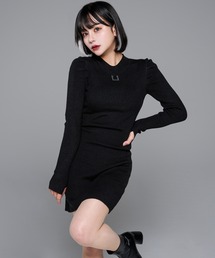metal charm thumbhole knit tight one piece / メタルチャームサムホールニットタイトワンピース