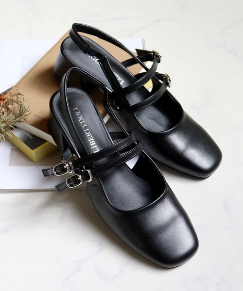 LibertyDoll(リバティードール)の「スクエア スリングバック ダブルメリージェーンパンプス(パンプス・レディース・ゴールド/ブラック系3/アイボリー/ブラック系1/シルバー/ブラック系2/ベージュ/シルバー系1・SS/S/M/3L/LL/L)」の3枚目の写真