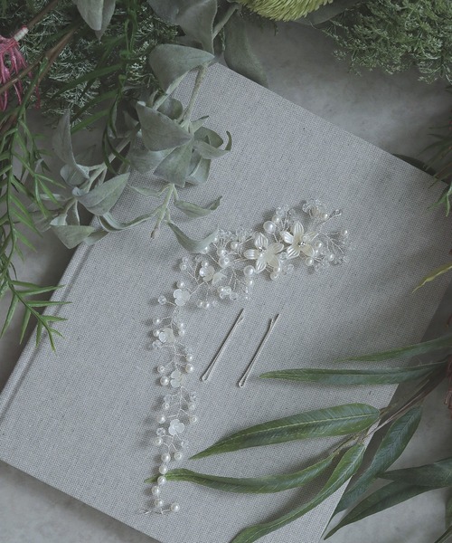 フラワー モチーフ アシンメトリー ヘッドドレス 結婚式 お呼ばれ