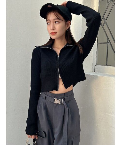 dazzlin(ダズリン)の「Wジップリブニットトップス(ニット/セーター・レディース・レッド/ブラック/チャコールグレー・FREE)」の5枚目の写真