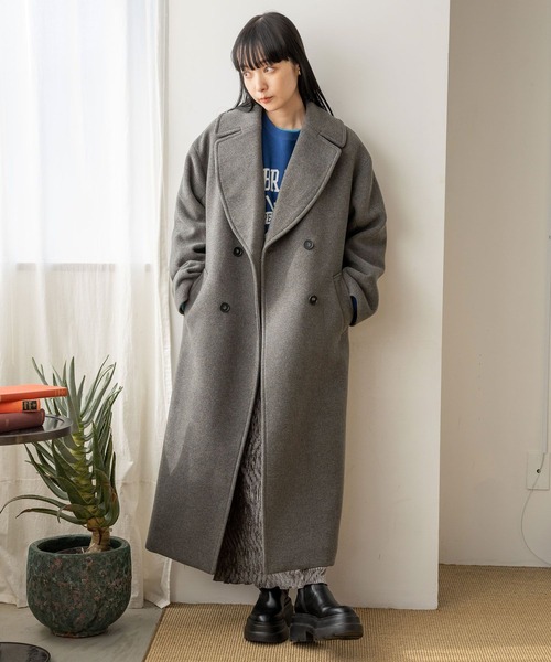 LOWRYS FARM（ローリーズファーム）の「メリノウールダブルコート　906706（ステンカラーコート・レディース・ネイビー/チャコールグレー/その他・FREE）」の17枚目の写真