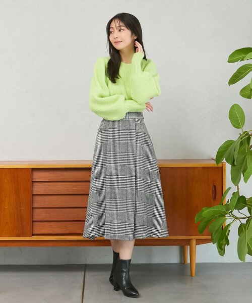 index（インデックス）の「◆ビッグチェックフレアスカート/ウールライク【洗濯機洗い可】（スカート・レディース・ダークブラウン系1/ブラック系1・36/38/40）」の3枚目の写真
