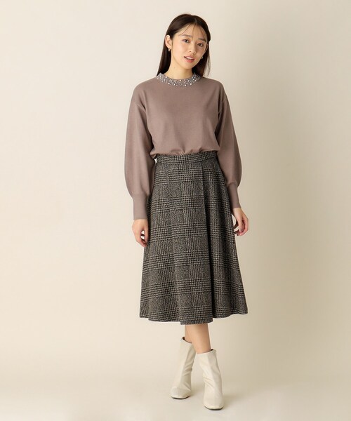 index（インデックス）の「◆ビッグチェックフレアスカート/ウールライク【洗濯機洗い可】（スカート・レディース・ダークブラウン系1/ブラック系1・36/38/40）」の4枚目の写真