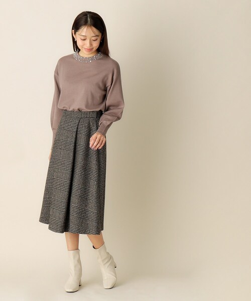 index（インデックス）の「◆ビッグチェックフレアスカート/ウールライク【洗濯機洗い可】（スカート・レディース・ダークブラウン系1/ブラック系1・36/38/40）」の5枚目の写真