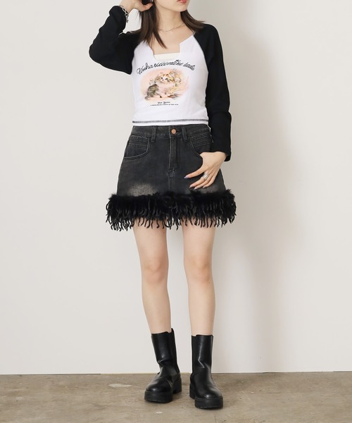 Chick(チック)の「▲BOA VINTAGE DENIM SKIRT / ボアビンテージ風デニムミニスカート(デニムスカート・レディース・ブラック/ブルー・S/M/L)」の15枚目の写真