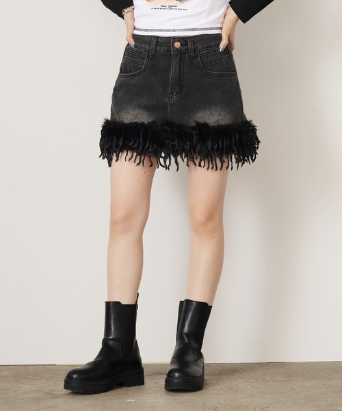 Chick(チック)の「▲BOA VINTAGE DENIM SKIRT / ボアビンテージ風デニムミニスカート(デニムスカート・レディース・ブラック/ブルー・S/M/L)」の14枚目の写真