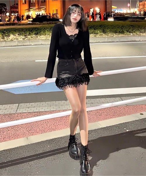 Chick(チック)の「▲BOA VINTAGE DENIM SKIRT / ボアビンテージ風デニムミニスカート(デニムスカート・レディース・ブラック/ブルー・S/M/L)」の22枚目の写真