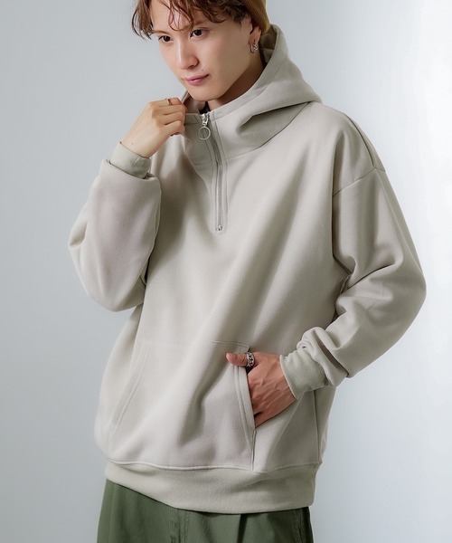 improves（インプローブス）の「コットンタッチ 裏起毛 無地 ハーフジップパーカー（パーカー・メンズ・パープル/ブラック/オートミール/チャコール/グレイッシュベージュ・X-LARGE/MEDIUM/LARGE）」の4枚目の写真