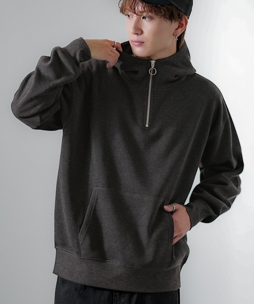 セール】コットンタッチ 裏起毛 無地 ハーフジップパーカー（パーカー
