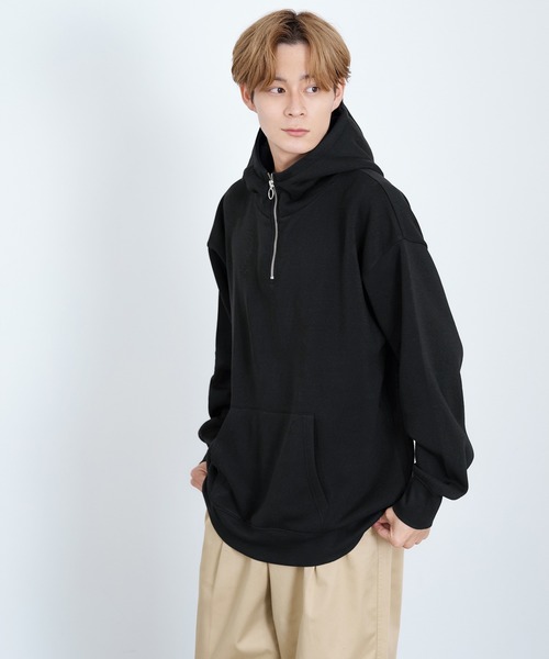 improves（インプローブス）の「コットンタッチ 裏起毛 無地 ハーフジップパーカー（パーカー・メンズ・パープル/ブラック/オートミール/チャコール/グレイッシュベージュ・X-LARGE/MEDIUM/LARGE）」の6枚目の写真