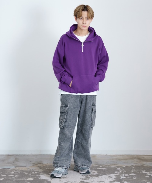 improves（インプローブス）の「コットンタッチ 裏起毛 無地 ハーフジップパーカー（パーカー・メンズ・パープル/ブラック/オートミール/チャコール/グレイッシュベージュ・X-LARGE/MEDIUM/LARGE）」の14枚目の写真