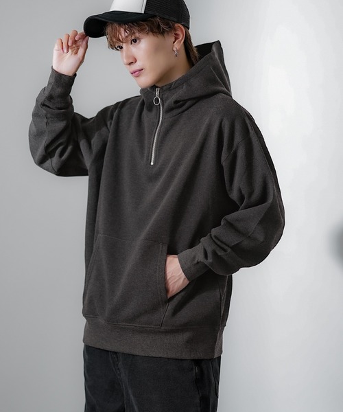 improves（インプローブス）の「コットンタッチ 裏起毛 無地 ハーフジップパーカー（パーカー・メンズ・パープル/ブラック/オートミール/チャコール/グレイッシュベージュ・X-LARGE/MEDIUM/LARGE）」の19枚目の写真