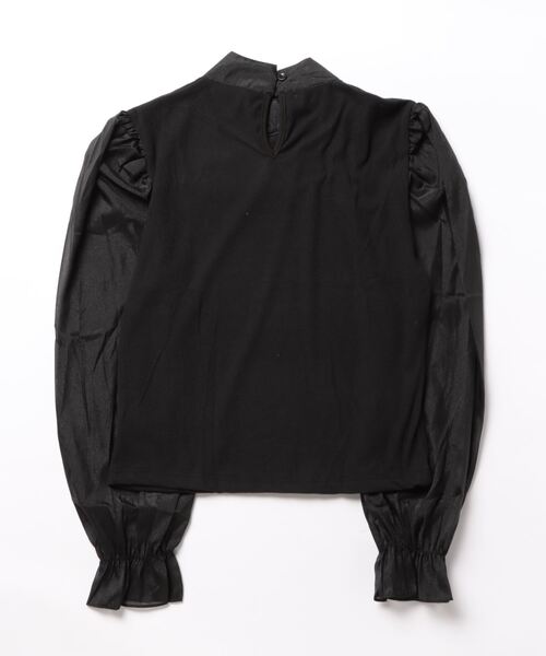 i-dare(アイディア)の「【i-dare】リボン モックネック 袖切替え シースルー シフォンブラウス リブトップス(Tシャツ/カットソー・レディース・ホワイト/ブラック・SMALL/LARGE/MEDIUM/X-LARGE)」の5枚目の写真