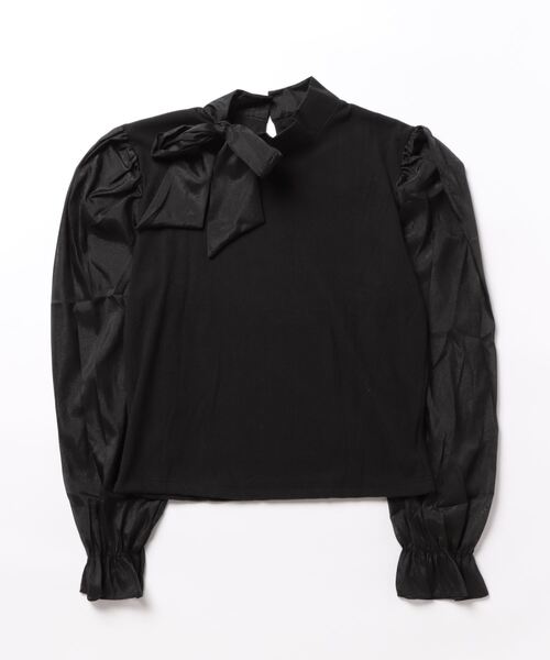 i-dare(アイディア)の「【i-dare】リボン モックネック 袖切替え シースルー シフォンブラウス リブトップス(Tシャツ/カットソー・レディース・ホワイト/ブラック・SMALL/LARGE/MEDIUM/X-LARGE)」の4枚目の写真