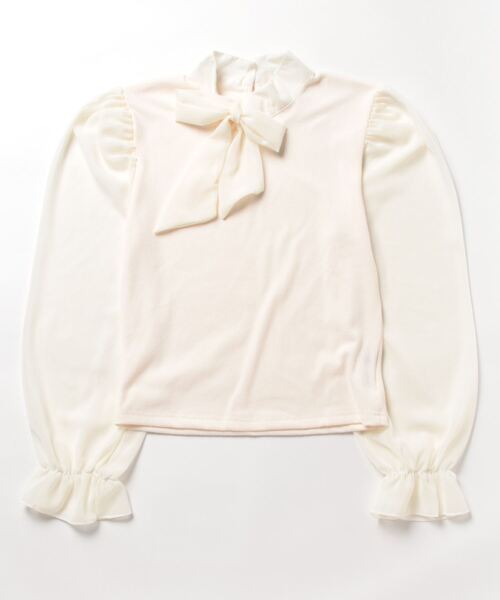 i-dare(アイディア)の「【i-dare】リボン モックネック 袖切替え シースルー シフォンブラウス リブトップス(Tシャツ/カットソー・レディース・ホワイト/ブラック・SMALL/LARGE/MEDIUM/X-LARGE)」の6枚目の写真