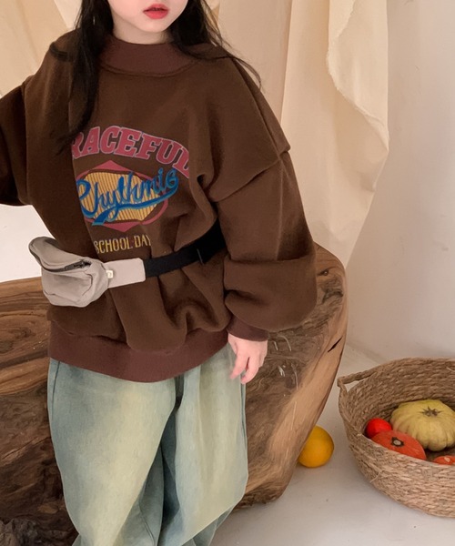 aimoha(アイモハ)の「【aimoha-KIDS-】子供服 ユニセックス厚地スウェット(スウェット・キッズ・チョコ/ライトグレー・110/120/100/140/130)」の1枚目の写真