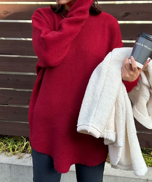 Newlyme（ニューリーミー）の「もちもちオーバーサイズラウンドカットニット（ニット/セーター・レディース・ブラック/モカ/レッド/オフホワイト・FREE）」の4枚目の写真