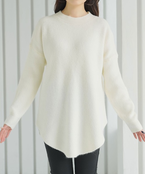 Newlyme（ニューリーミー）の「もちもちオーバーサイズラウンドカットニット（ニット/セーター・レディース・ブラック/モカ/レッド/オフホワイト・FREE）」の21枚目の写真