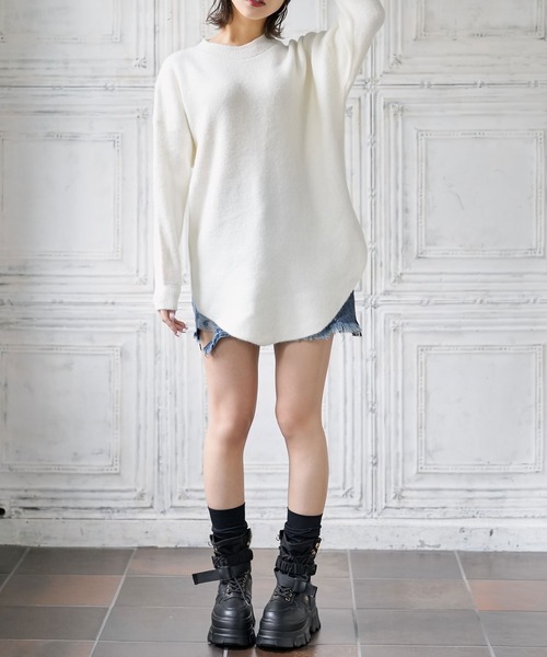 Newlyme（ニューリーミー）の「もちもちオーバーサイズラウンドカットニット（ニット/セーター・レディース・ブラック/モカ/レッド/オフホワイト・FREE）」の8枚目の写真