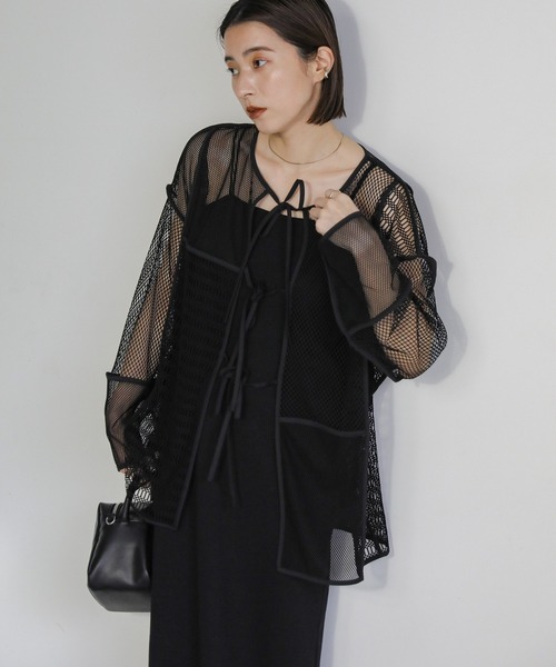 select MOCA(セレクトモカ)の「2WAYメッシュブロッキングトップス(Tシャツ/カットソー・レディース・アイボリー/ブラック・FREE)」の14枚目の写真