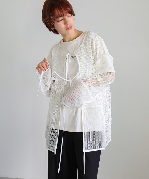 select MOCA(セレクトモカ)の「2WAYメッシュブロッキングトップス(Tシャツ/カットソー・レディース・アイボリー/ブラック・FREE)」の16枚目の写真