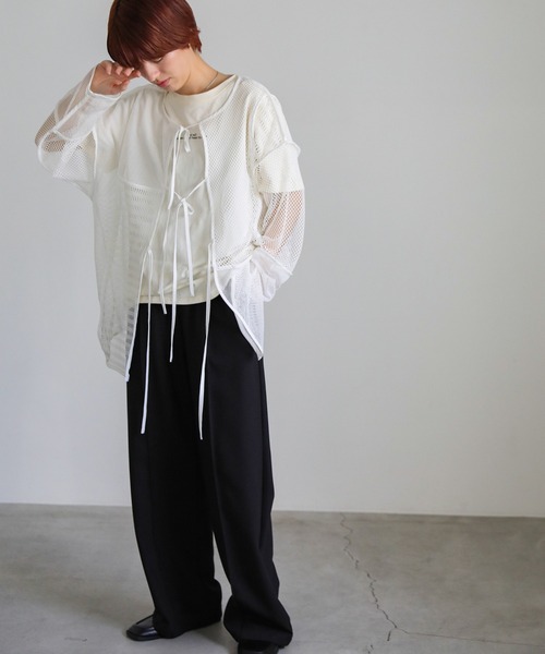 select MOCA(セレクトモカ)の「2WAYメッシュブロッキングトップス(Tシャツ/カットソー・レディース・アイボリー/ブラック・FREE)」の18枚目の写真