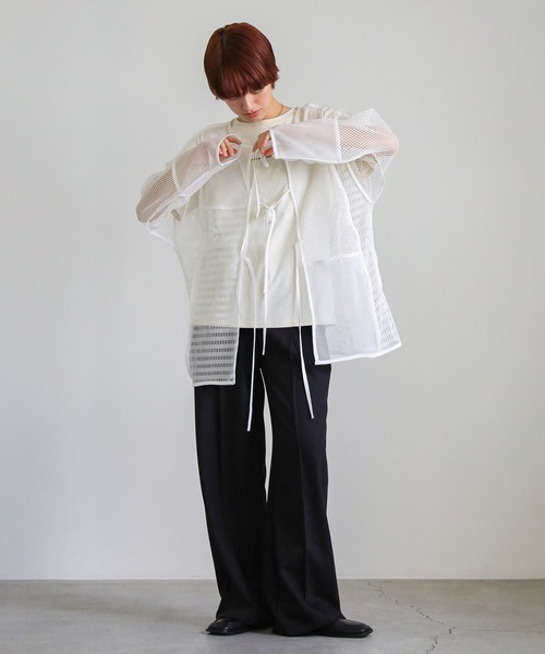 select MOCA(セレクトモカ)の「2WAYメッシュブロッキングトップス(Tシャツ/カットソー・レディース・アイボリー/ブラック・FREE)」の4枚目の写真