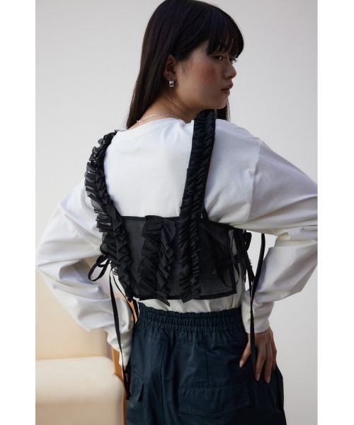 AZUL by moussy（アズールバイマウジー）の「チュールフリルビスチェ（ベスト・レディース・グレー/ブラック・FREE）」の3枚目の写真