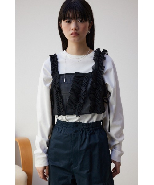 AZUL by moussy（アズールバイマウジー）の「チュールフリルビスチェ（ベスト・レディース・グレー/ブラック・FREE）」の6枚目の写真