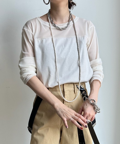セール】チュール切替シアーTEE（Tシャツ/カットソー）｜DouDou