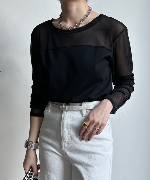 DouDou（ドゥドゥ）の「チュール切替シアーTEE（Tシャツ/カットソー・レディース・ブラック/オフホワイト/ライトベージュ・FREE）」の17枚目の写真