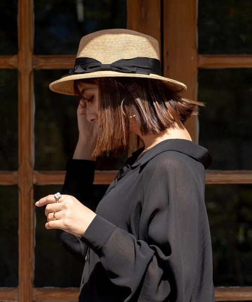 VitaFelice（ヴィータフェリーチェ）の「カンカン帽（ハット・レディース・ライトベージュ/ブラック・FREE）」の2枚目の写真