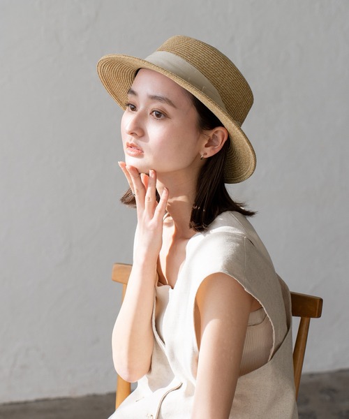 VitaFelice（ヴィータフェリーチェ）の「カンカン帽（ハット・レディース・ライトベージュ/ブラック・FREE）」の3枚目の写真