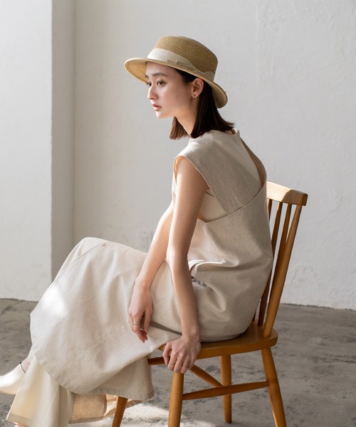 VitaFelice（ヴィータフェリーチェ）の「カンカン帽（ハット・レディース・ライトベージュ/ブラック・FREE）」の6枚目の写真