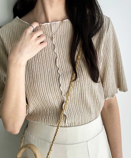 GeeRA（ジーラ）の「前後2WAY配色メロー5分袖カットソー（Tシャツ/カットソー・レディース・ブラック/ブルー/アイボリー/サンドグレー・SMALL/MEDIUM/LARGE/X-LARGE）」の3枚目の写真