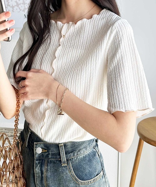 GeeRA（ジーラ）の「前後2WAY配色メロー5分袖カットソー（Tシャツ/カットソー・レディース・ブラック/ブルー/アイボリー/サンドグレー・SMALL/MEDIUM/LARGE/X-LARGE）」の2枚目の写真