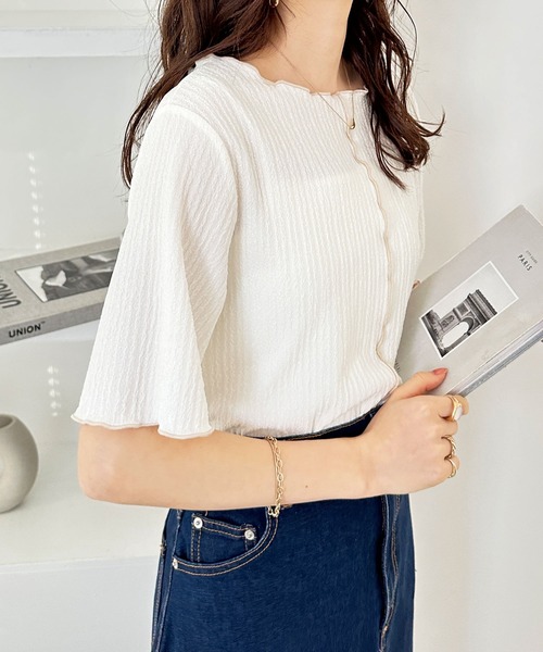 GeeRA（ジーラ）の「前後2WAY配色メロー5分袖カットソー（Tシャツ/カットソー・レディース・ブラック/ブルー/アイボリー/サンドグレー・SMALL/MEDIUM/LARGE/X-LARGE）」の17枚目の写真