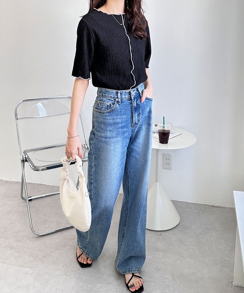 GeeRA（ジーラ）の「前後2WAY配色メロー5分袖カットソー（Tシャツ/カットソー・レディース・ブラック/ブルー/アイボリー/サンドグレー・SMALL/MEDIUM/LARGE/X-LARGE）」の13枚目の写真