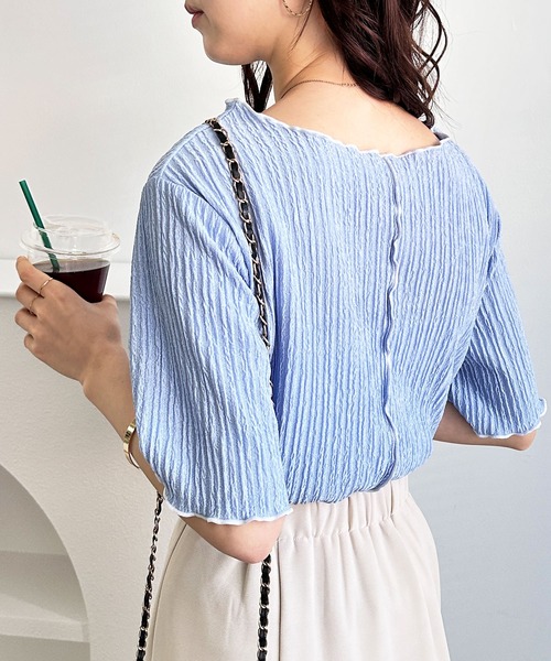 GeeRA（ジーラ）の「前後2WAY配色メロー5分袖カットソー（Tシャツ/カットソー・レディース・ブラック/ブルー/アイボリー/サンドグレー・SMALL/MEDIUM/LARGE/X-LARGE）」の11枚目の写真